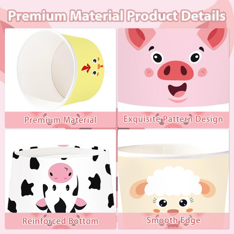 120Pcs 12oz Farm Animals Ice Cream Cups Disposable Dessert Bowls - Grencian
