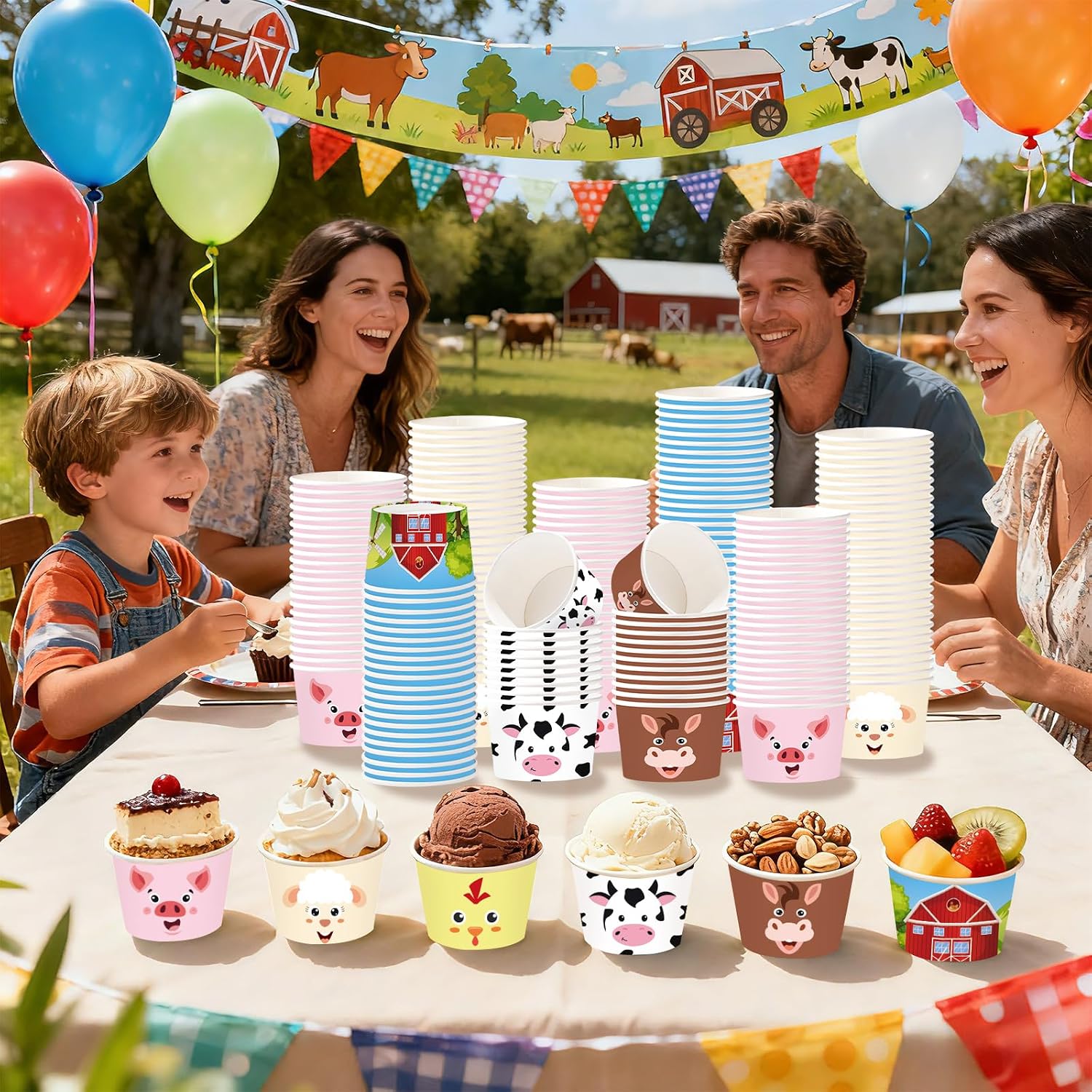 120Pcs 12oz Farm Animals Ice Cream Cups Disposable Dessert Bowls - Grencian