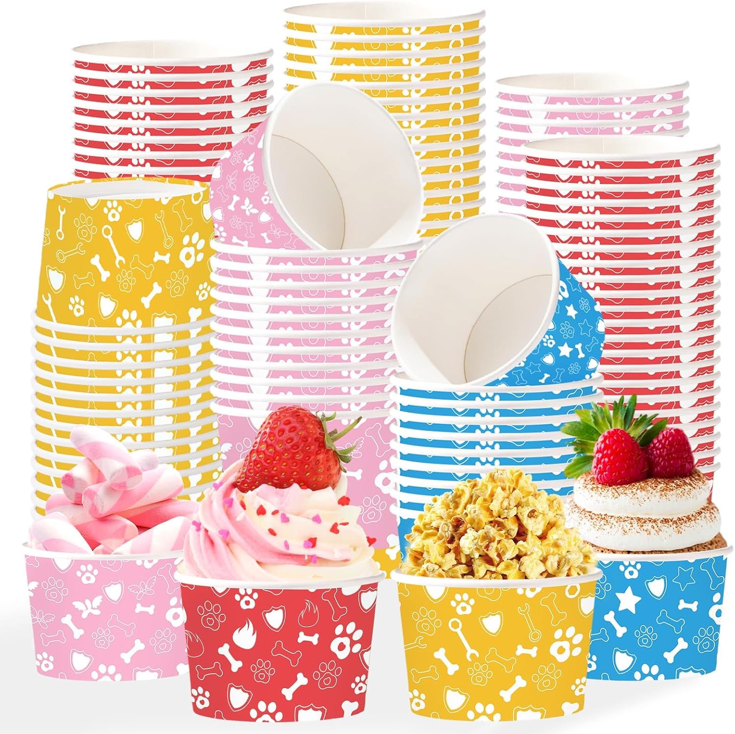 120Pcs 12oz Pet Paw Bone Ice Cream Cups Puppy Paw Print Dessert Bowls image 1