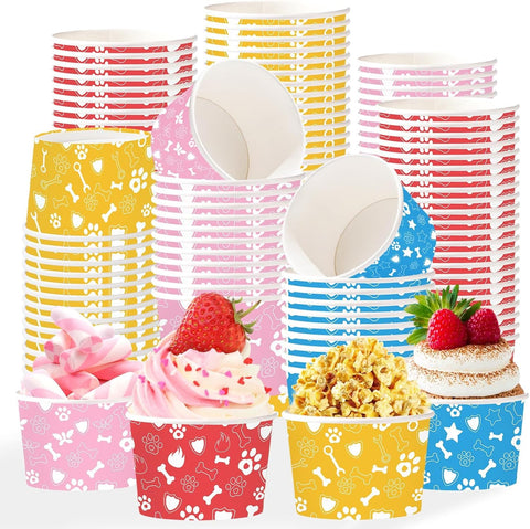 120Pcs 12oz Pet Paw Bone Ice Cream Cups Puppy Paw Print Dessert Bowls image 1