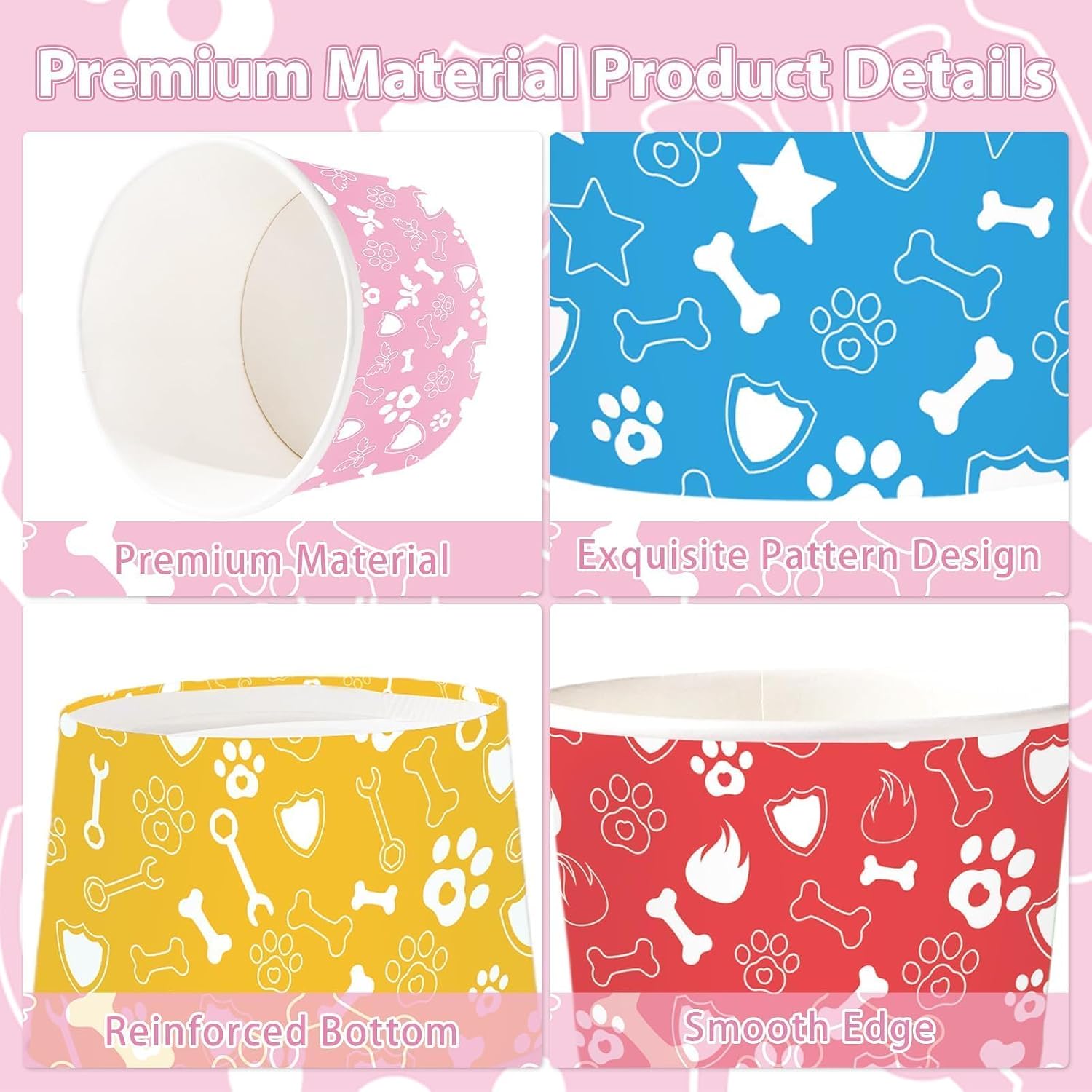 120Pcs 12oz Pet Paw Bone Ice Cream Cups Puppy Paw Print Dessert Bowls image 2