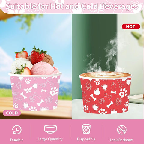 120Pcs 12oz Pet Paw Bone Ice Cream Cups Puppy Paw Print Dessert Bowls image 3