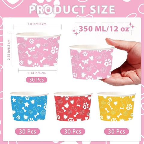120Pcs 12oz Pet Paw Bone Ice Cream Cups Puppy Paw Print Dessert Bowls image 4