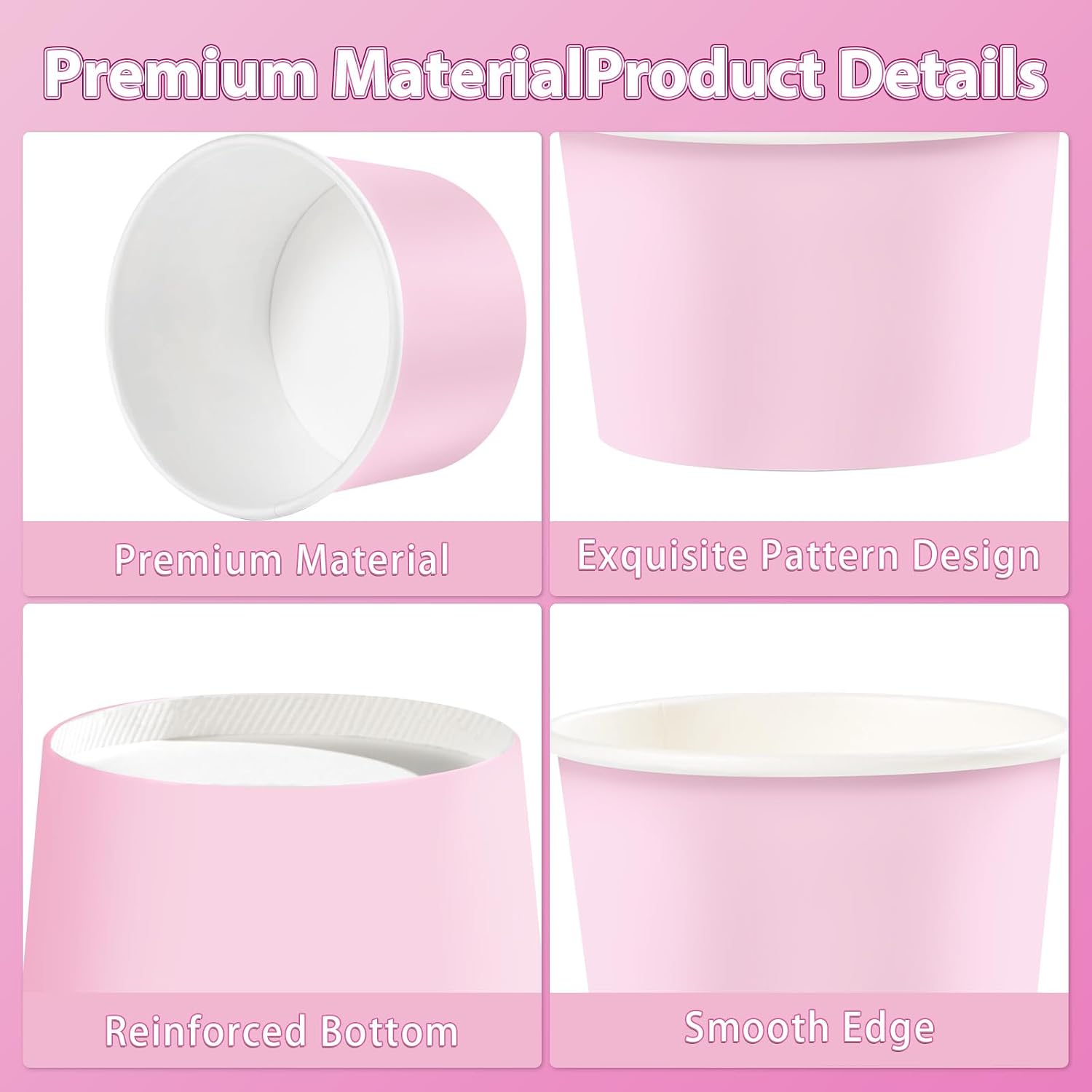 120Pcs 12oz Pink Ice Cream Cups Gradient Pink Dessert Bowls image 2