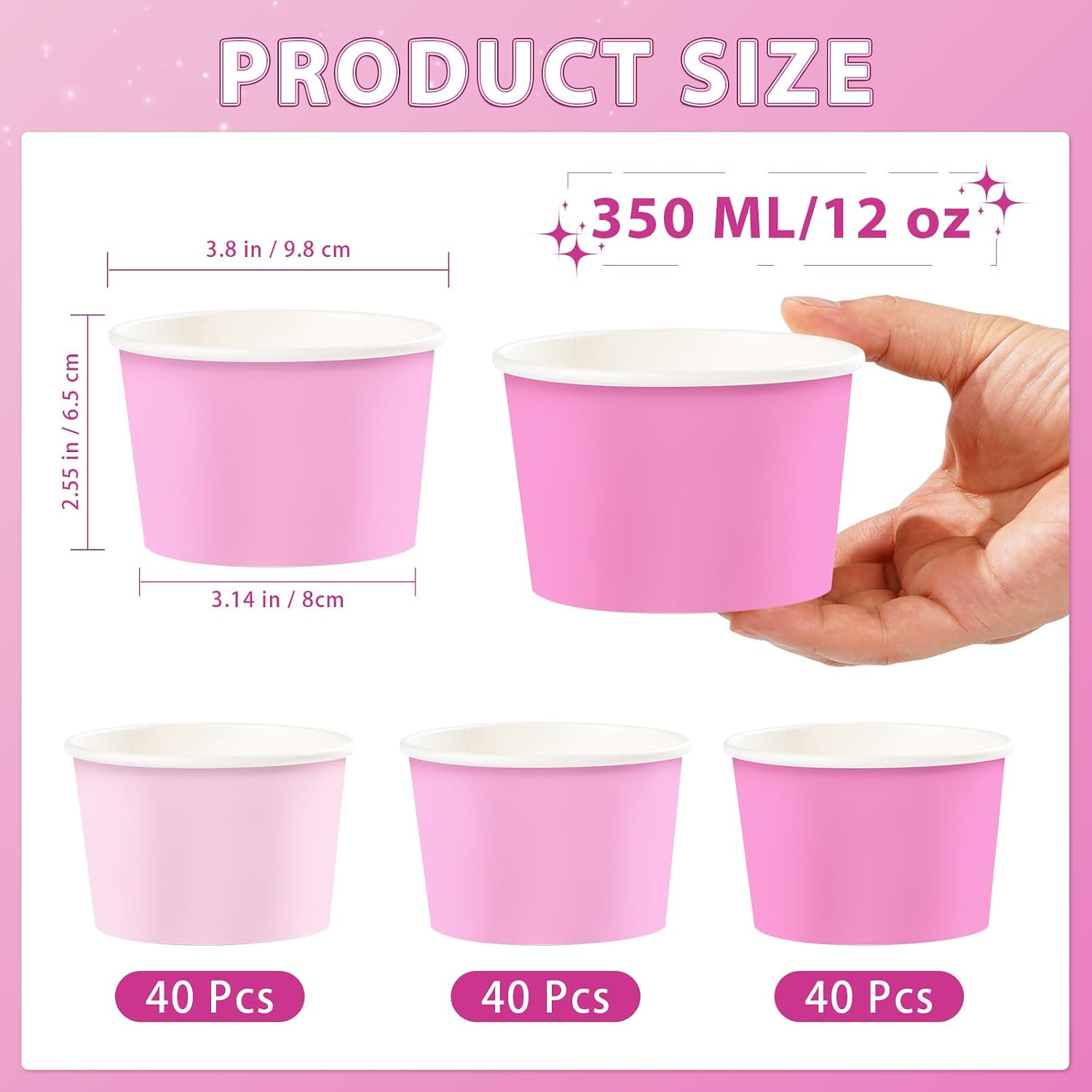 120Pcs 12oz Pink Ice Cream Cups Gradient Pink Dessert Bowls image 4