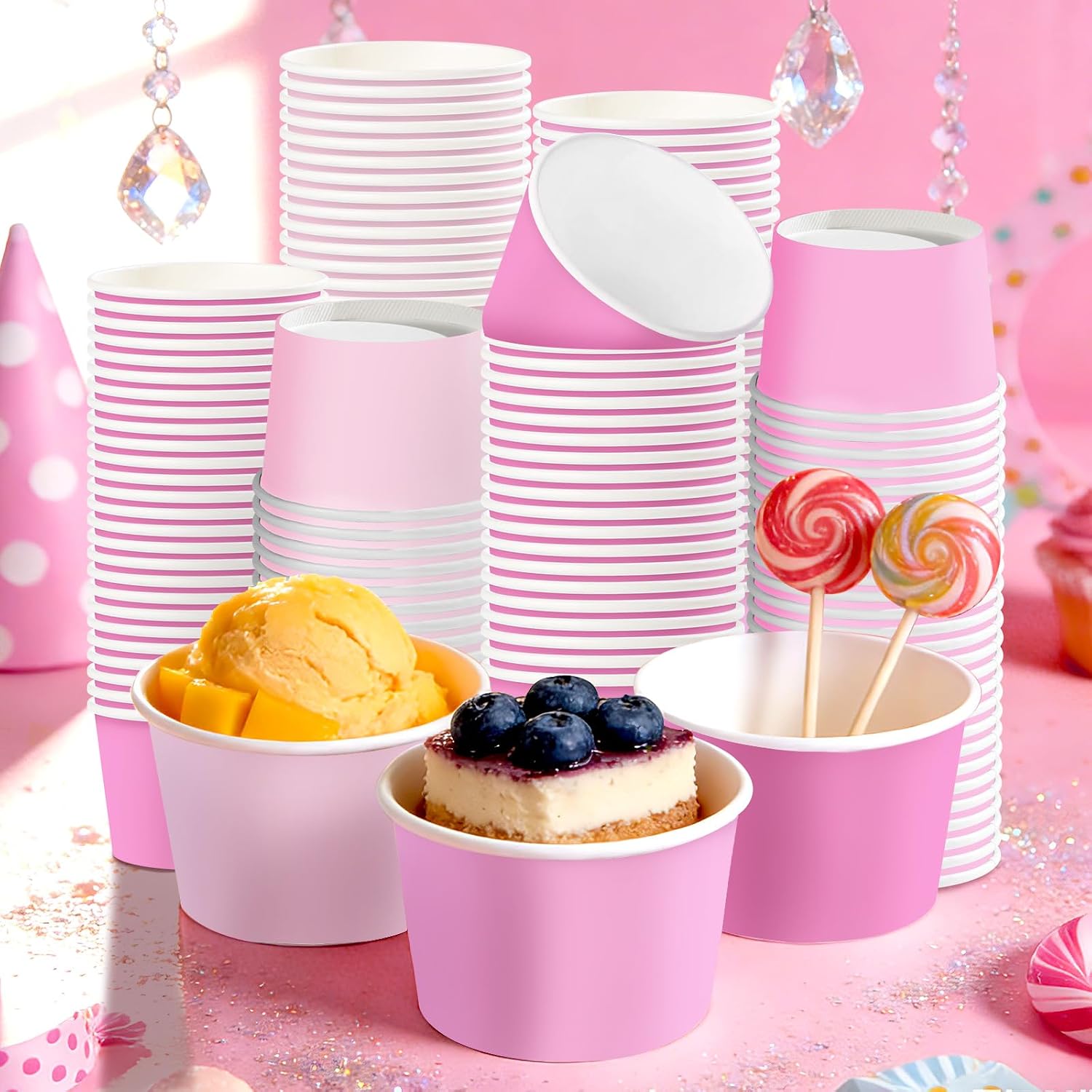 120Pcs 12oz Pink Ice Cream Cups Gradient Pink Dessert Bowls image 6