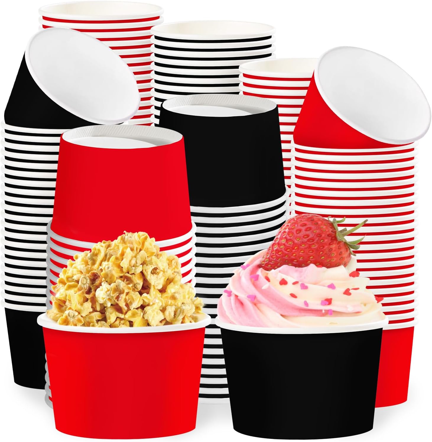 120Pcs 12oz Red and Black Ice Cream Cups Solid Color Dessert Bowls image 1