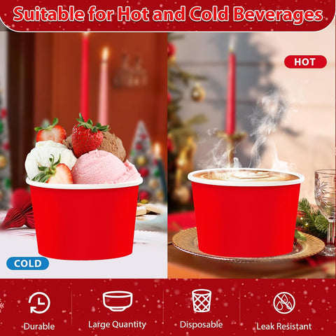 120Pcs 12oz Red and Black Ice Cream Cups Solid Color Dessert Bowls image 2