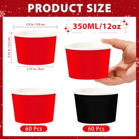 120Pcs 12oz Red and Black Ice Cream Cups Solid Color Dessert Bowls image 3