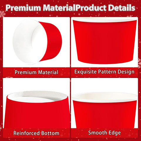 120Pcs 12oz Red and Black Ice Cream Cups Solid Color Dessert Bowls image 4