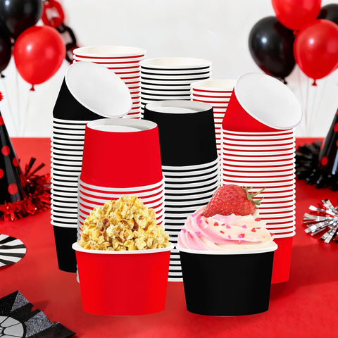 120Pcs 12oz Red and Black Ice Cream Cups Solid Color Dessert Bowls image 6