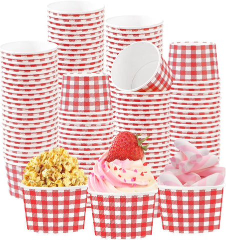 120Pcs 12oz Red and White Gingham Ice Cream Cups Checkered Dessert Bowls image 1