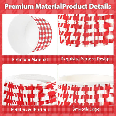 120Pcs 12oz Red and White Gingham Ice Cream Cups Checkered Dessert Bowls image 3