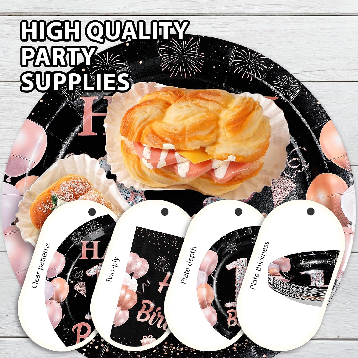96 Pcs Black Pink 13th Birthday Party Plates and Napkins - Grencian