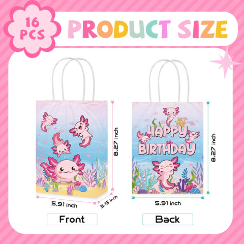 16 Pcs Pink Axolotl Birthday Party Goodie Bags - Grencian