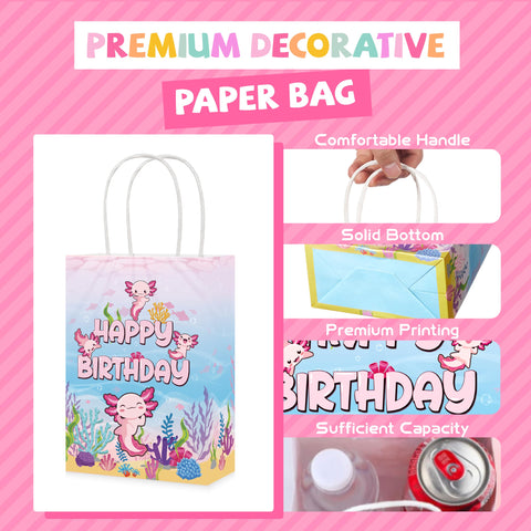 16 Pcs Pink Axolotl Birthday Party Goodie Bags - Grencian