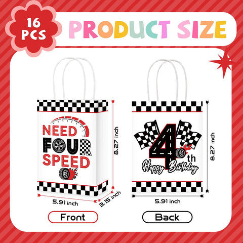 16 Pcs Race Car 4th Birthday Party Goodie Bags - Grencian