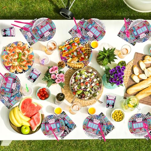 168 Pcs 50s Party Plates Napkins Cups and Forks - Grencian