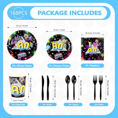 168 Pcs 80s Party Plates Napkins Cups and Forks - Grencian
