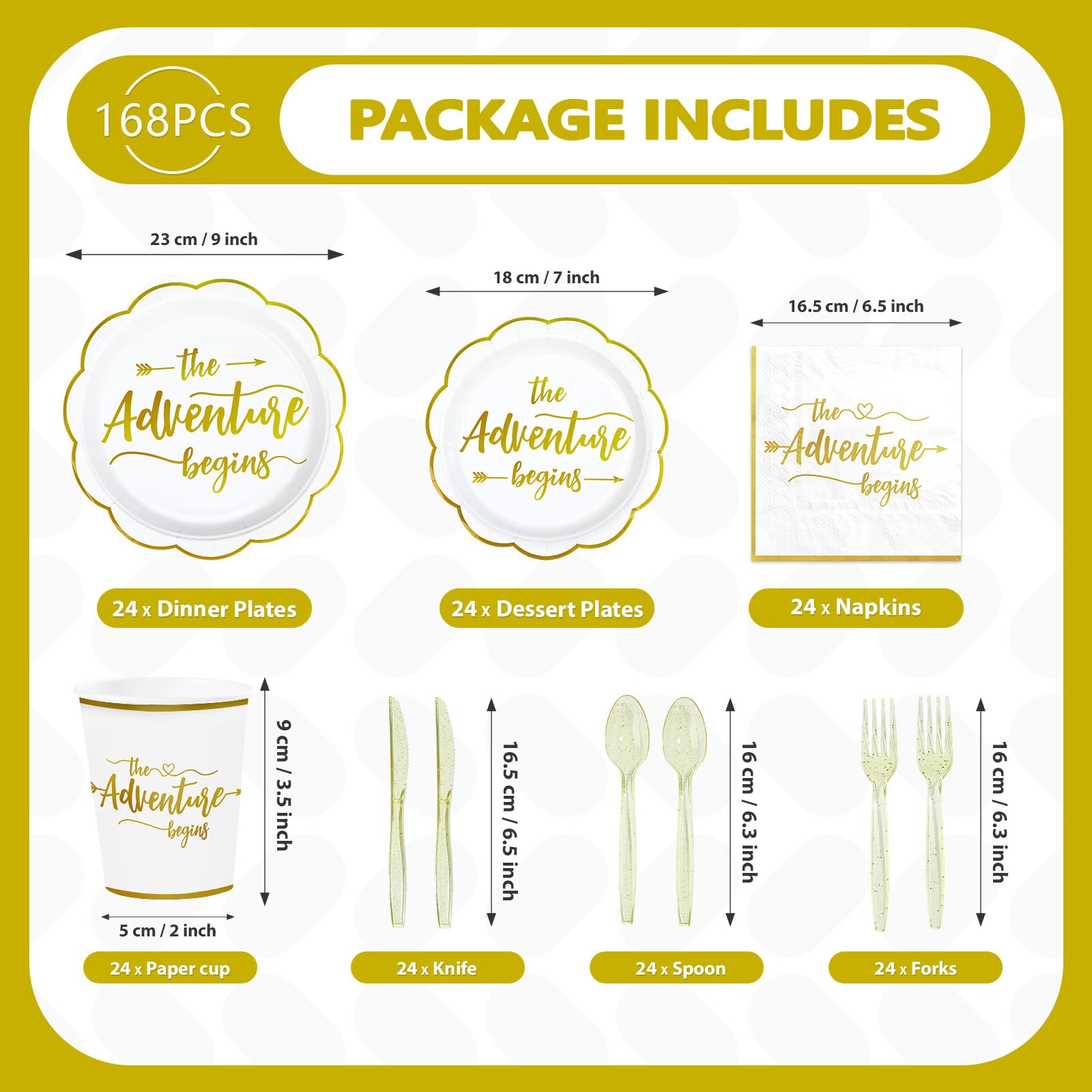 168 Pcs Adventure Party Scalloped Plates Napkins Cups and Forks - Grencian