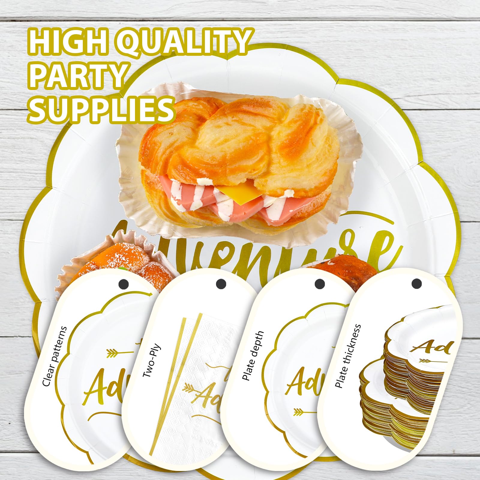 168 Pcs Adventure Party Scalloped Plates Napkins Cups and Forks - Grencian