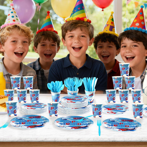168 Pcs Airplane Birthday Party Plates Napkins Cups and Forks - Grencian