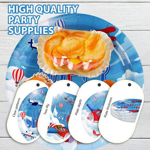 168 Pcs Airplane Birthday Party Plates Napkins Cups and Forks - Grencian