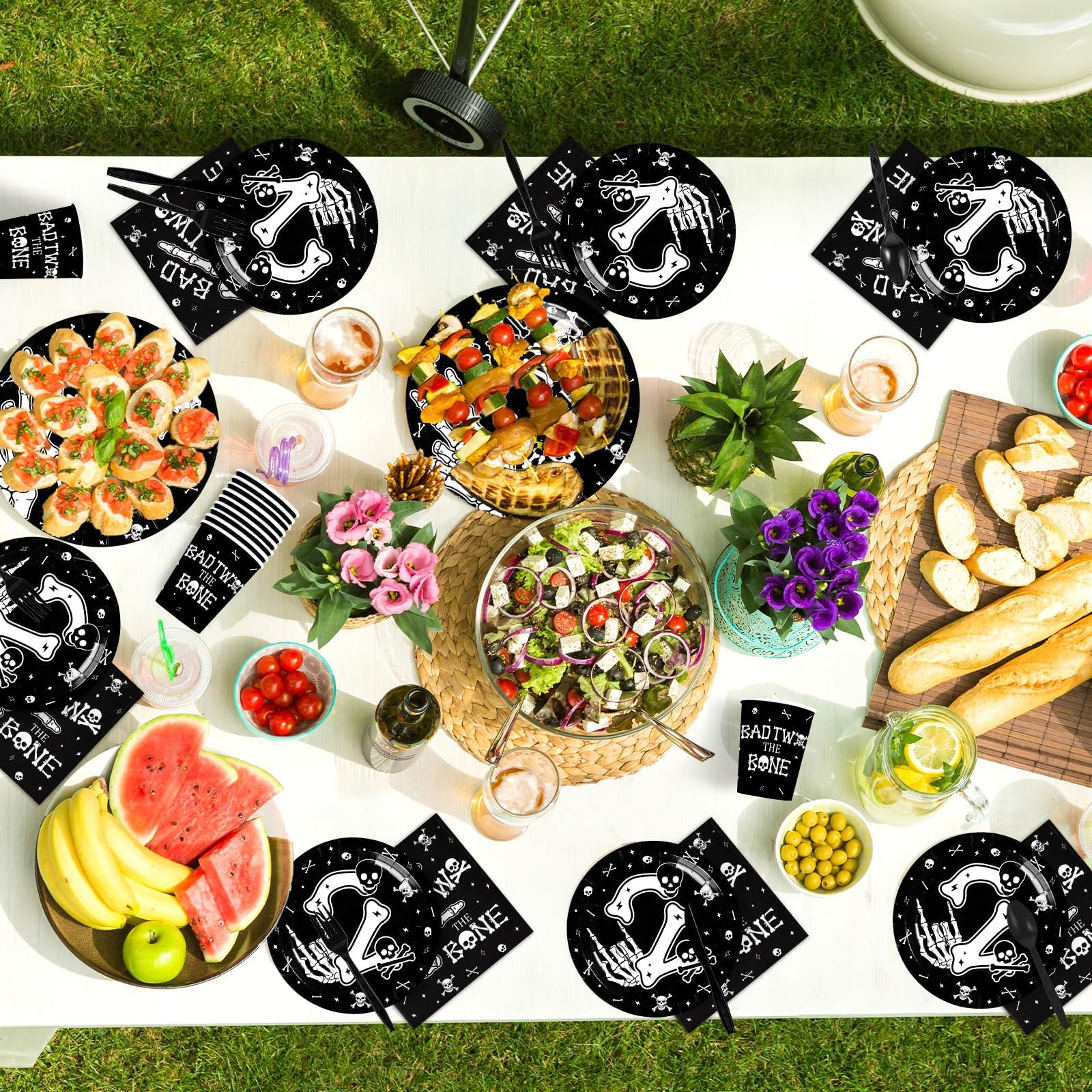 168 Pcs Bad Two The Bone Birthday Party Plates Napkins Cups and Forks - Grencian