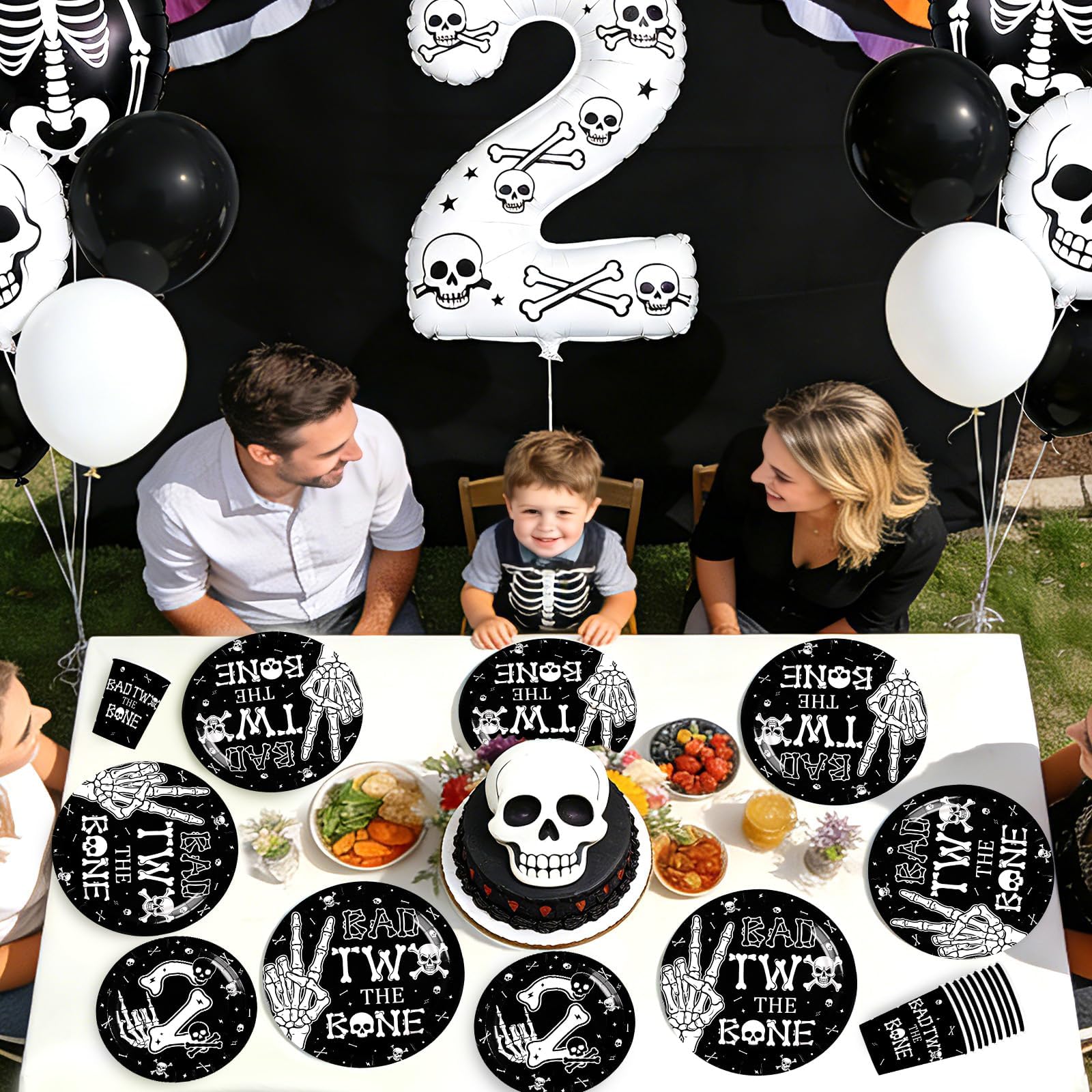 168 Pcs Bad Two The Bone Birthday Party Plates Napkins Cups and Forks - Grencian