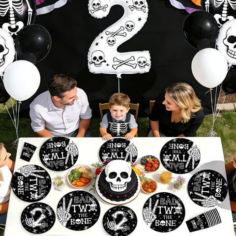 168 Pcs Bad Two The Bone Birthday Party Plates Napkins Cups and Forks - Grencian