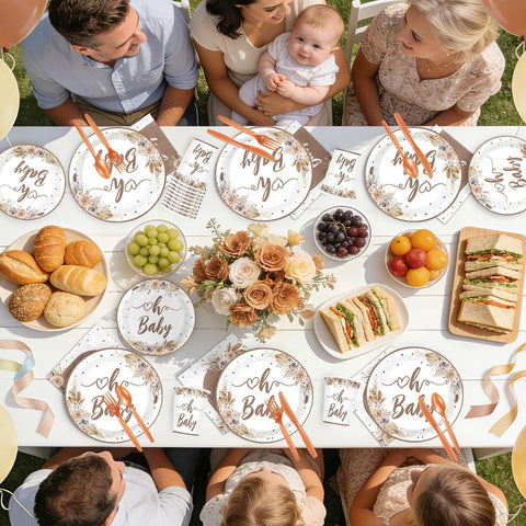 168 Pcs Boho Baby Shower Party Plates Napkins Cups and Forks - Grencian