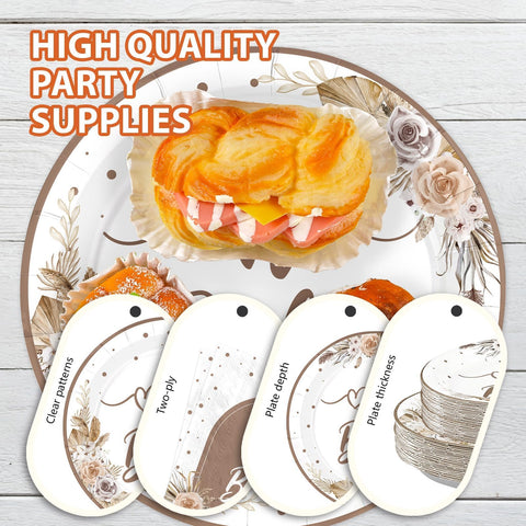 168 Pcs Boho Baby Shower Party Plates Napkins Cups and Forks - Grencian