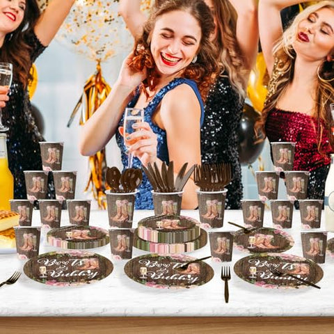 168 Pcs Boots Bubbly Bridal Shower Party Plates Napkins Cups and Forks - Grencian