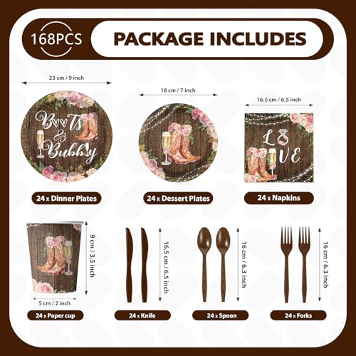168 Pcs Boots Bubbly Bridal Shower Party Plates Napkins Cups and Forks - Grencian
