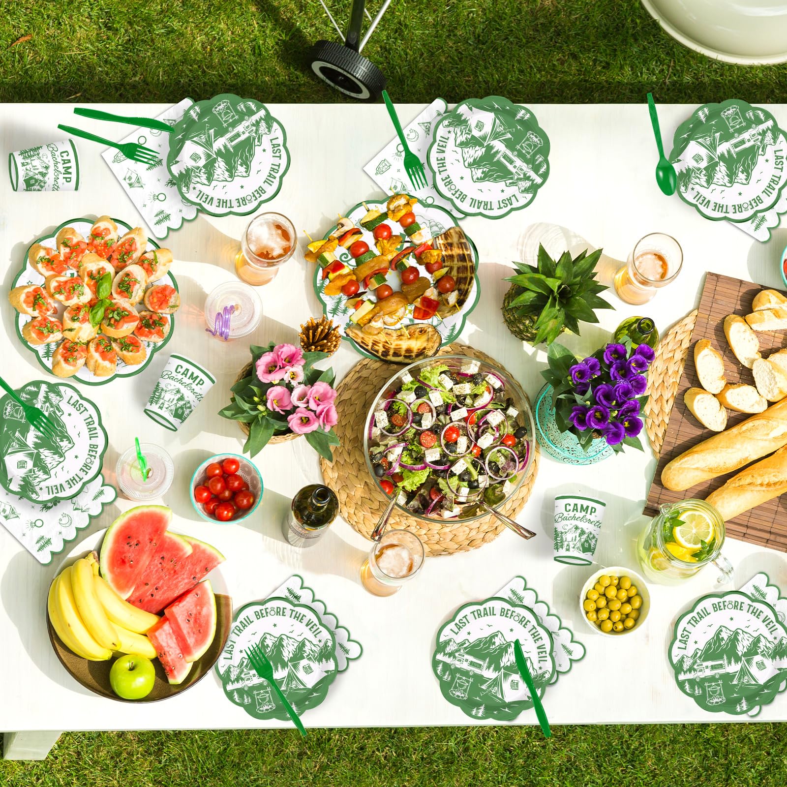 168 Pcs Camp Bachelorette Party Plates Napkins Cups and Forks - Grencian