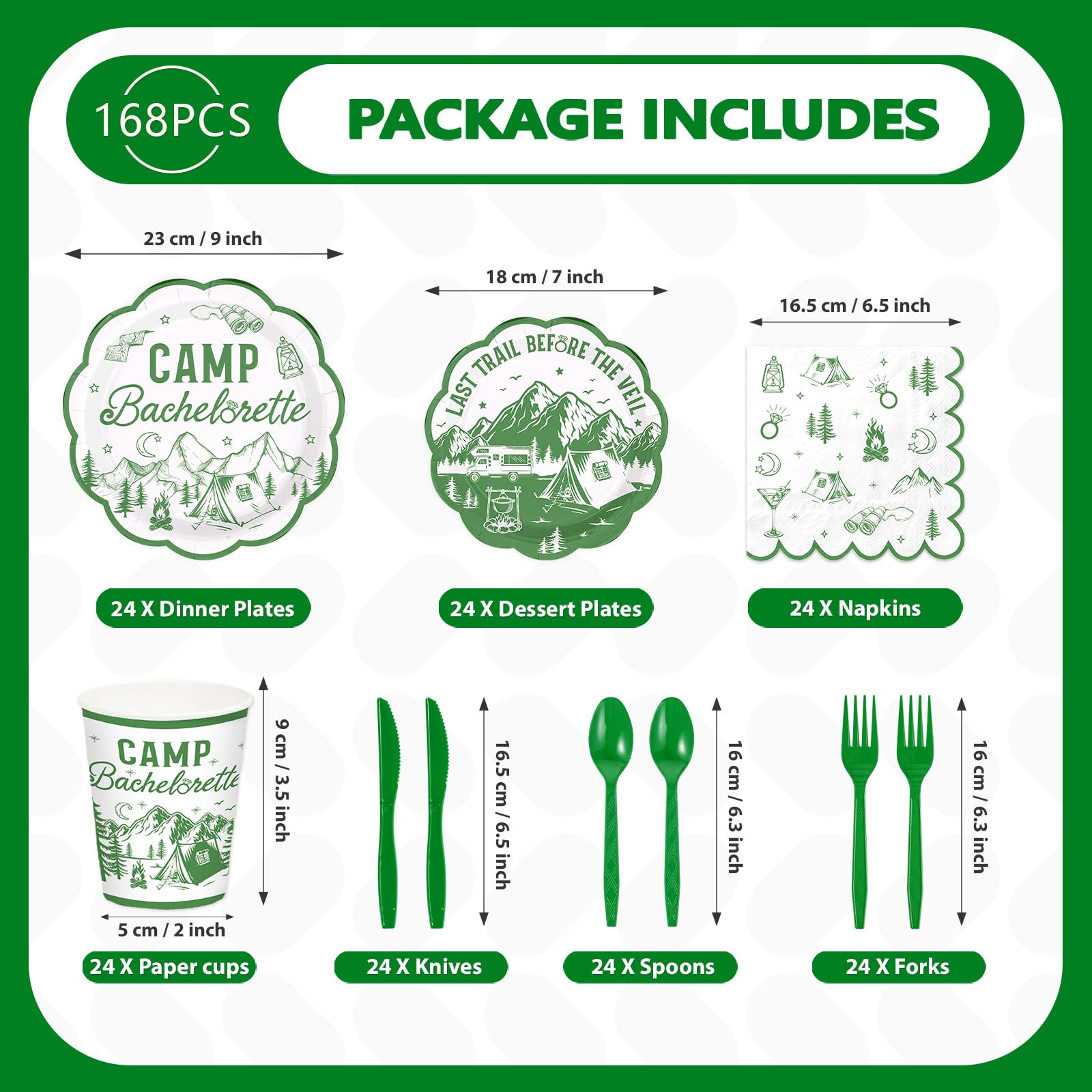 168 Pcs Camp Bachelorette Party Plates Napkins Cups and Forks - Grencian