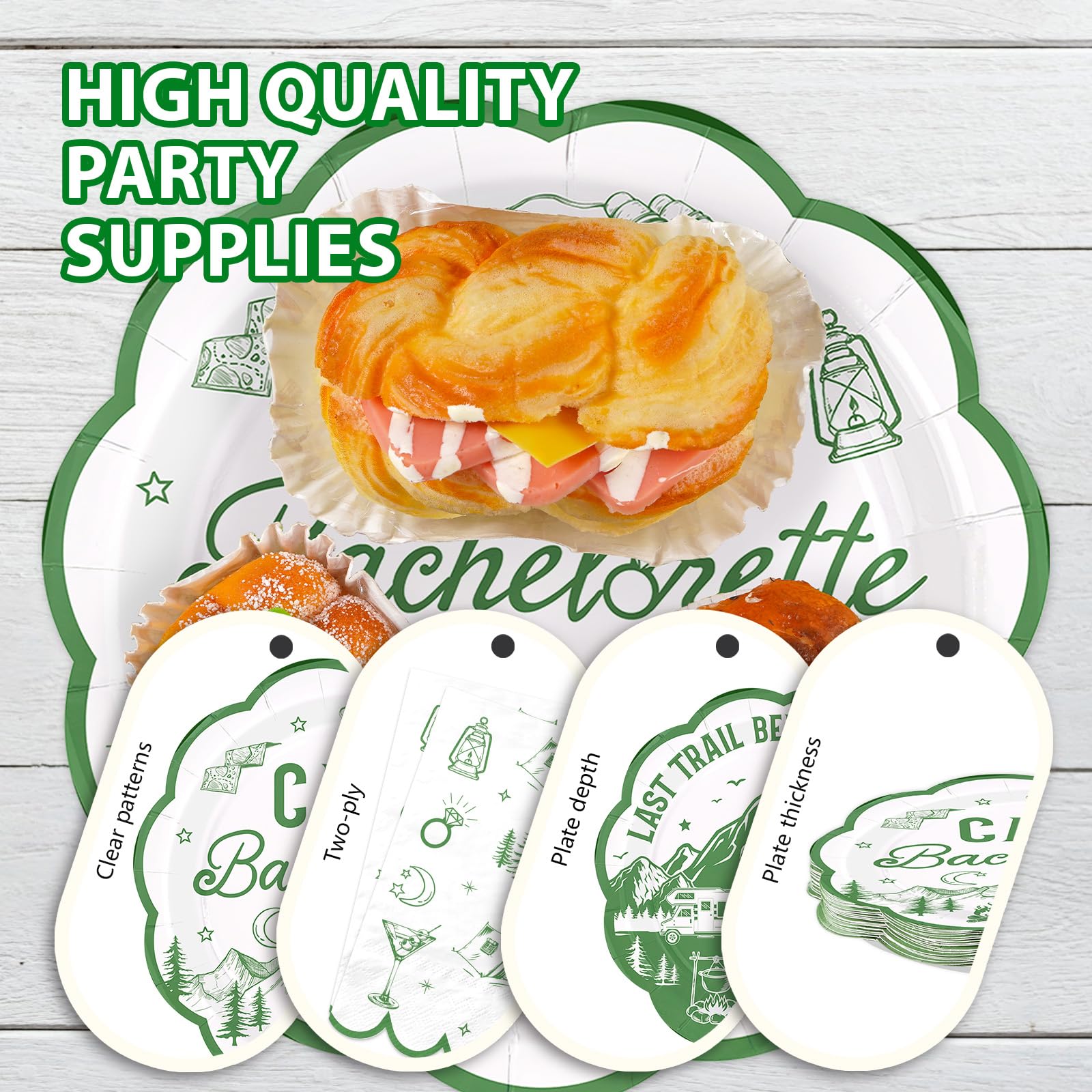 168 Pcs Camp Bachelorette Party Plates Napkins Cups and Forks - Grencian