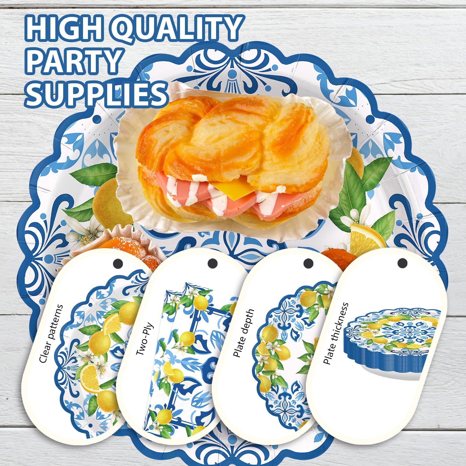 168 Pcs Capri Lemon Party Plates Napkins Cups and Forks - Grencian