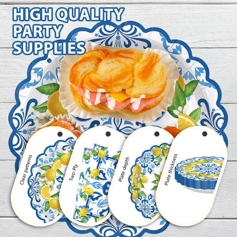 168 Pcs Capri Lemon Party Plates Napkins Cups and Forks - Grencian