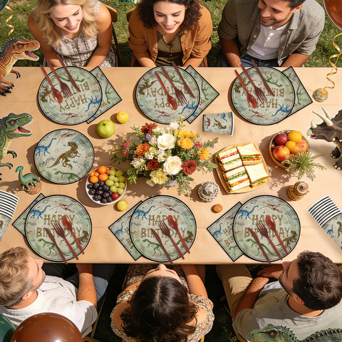 168 Pcs Dinosaur Fossil Birthday Party Plates Napkins Cups and Forks - Grencian