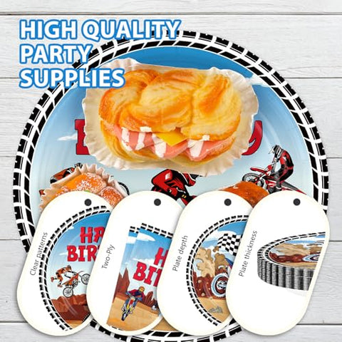 168 Pcs Dirt Bike Birthday Party Plates Napkins Cups and Forks - Grencian