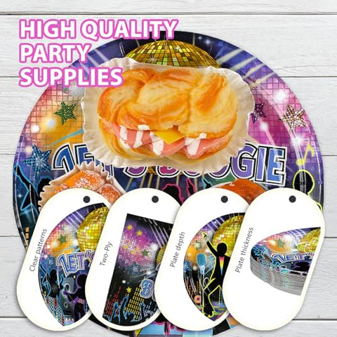 168 Pcs Disco 70s Party Plates Napkins Cups and Forks - Grencian