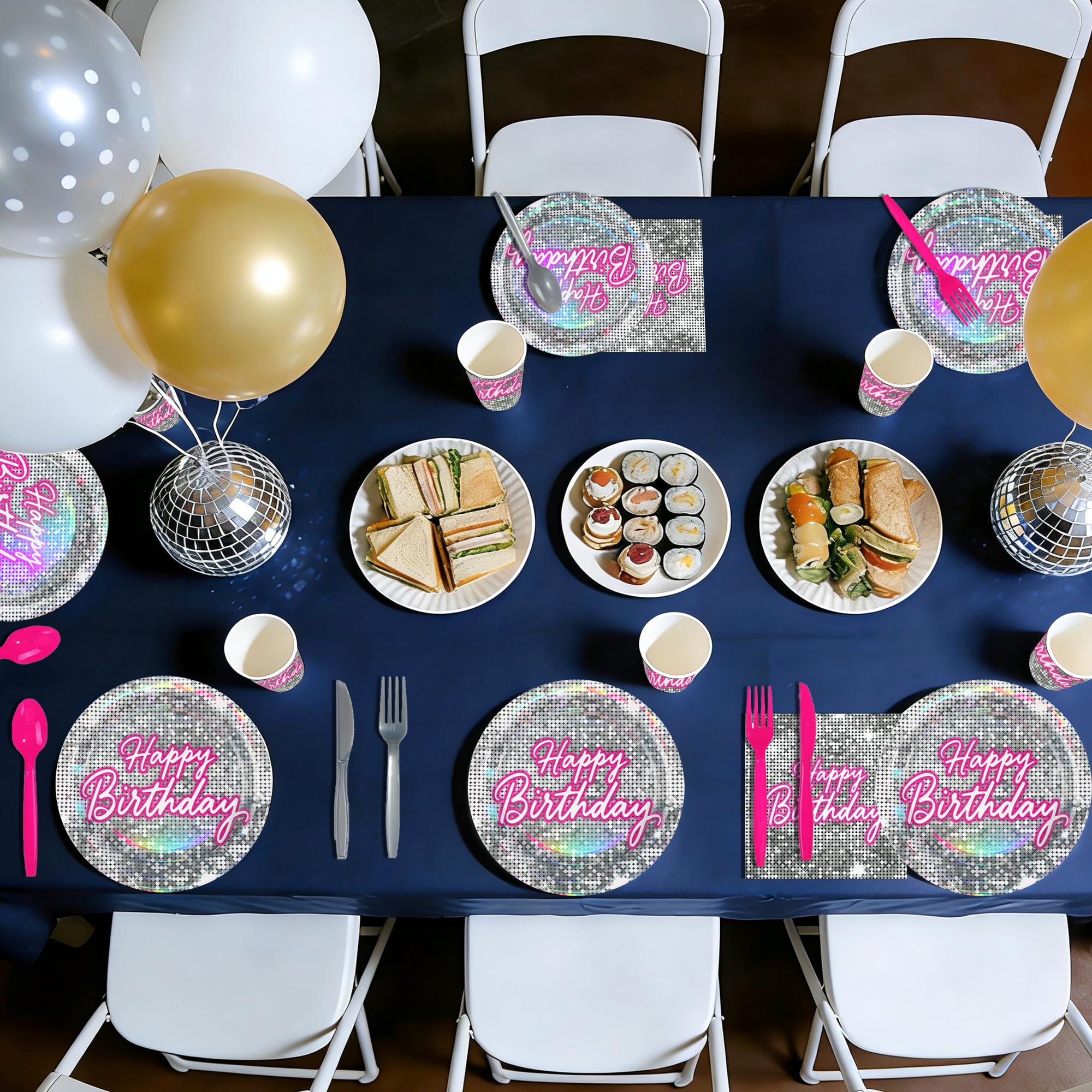 168 Pcs Disco Birthday Party Plates Napkins Cups and Forks - Grencian