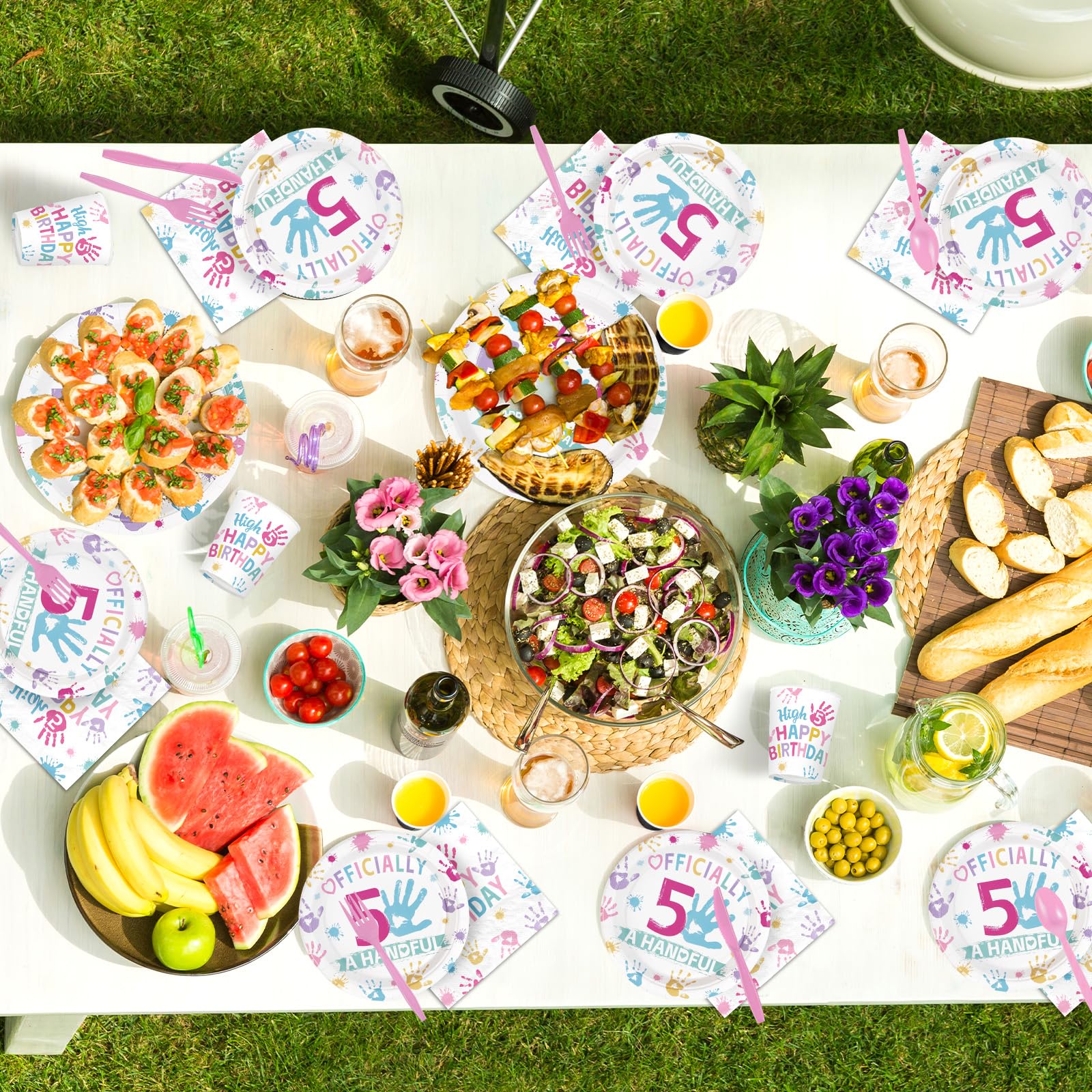 168 Pcs Hi Five Birthday Party Plates Napkins Cups and Forks - Grencian