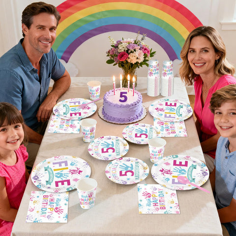 168 Pcs Hi Five Birthday Party Plates Napkins Cups and Forks - Grencian