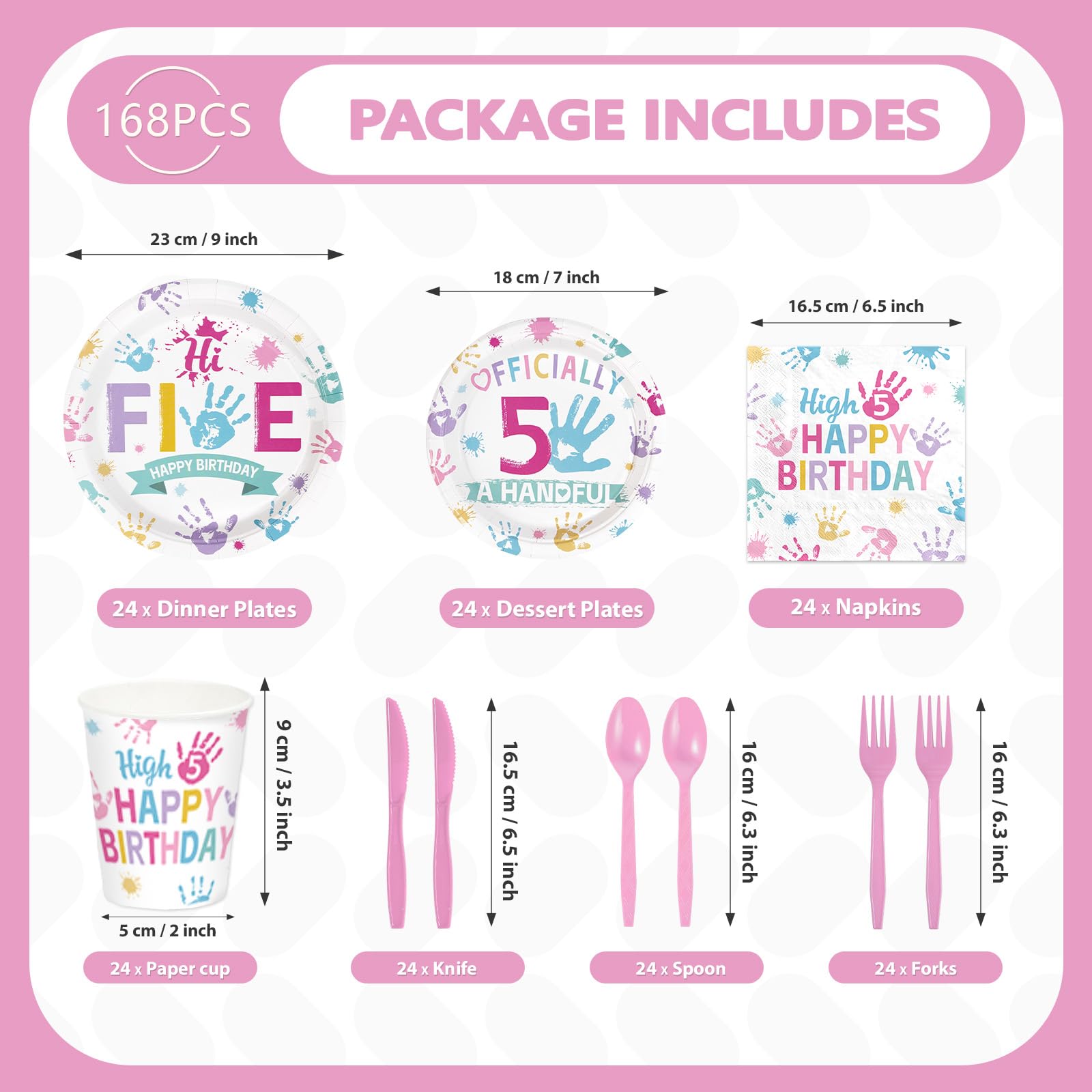 168 Pcs Hi Five Birthday Party Plates Napkins Cups and Forks - Grencian