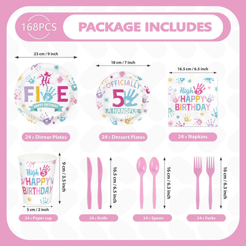 168 Pcs Hi Five Birthday Party Plates Napkins Cups and Forks - Grencian