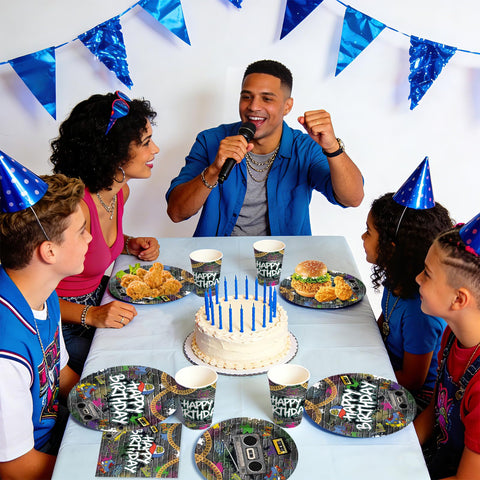168 Pcs Hip Hop Birthday Party Plates Napkins Cups and Forks - Grencian