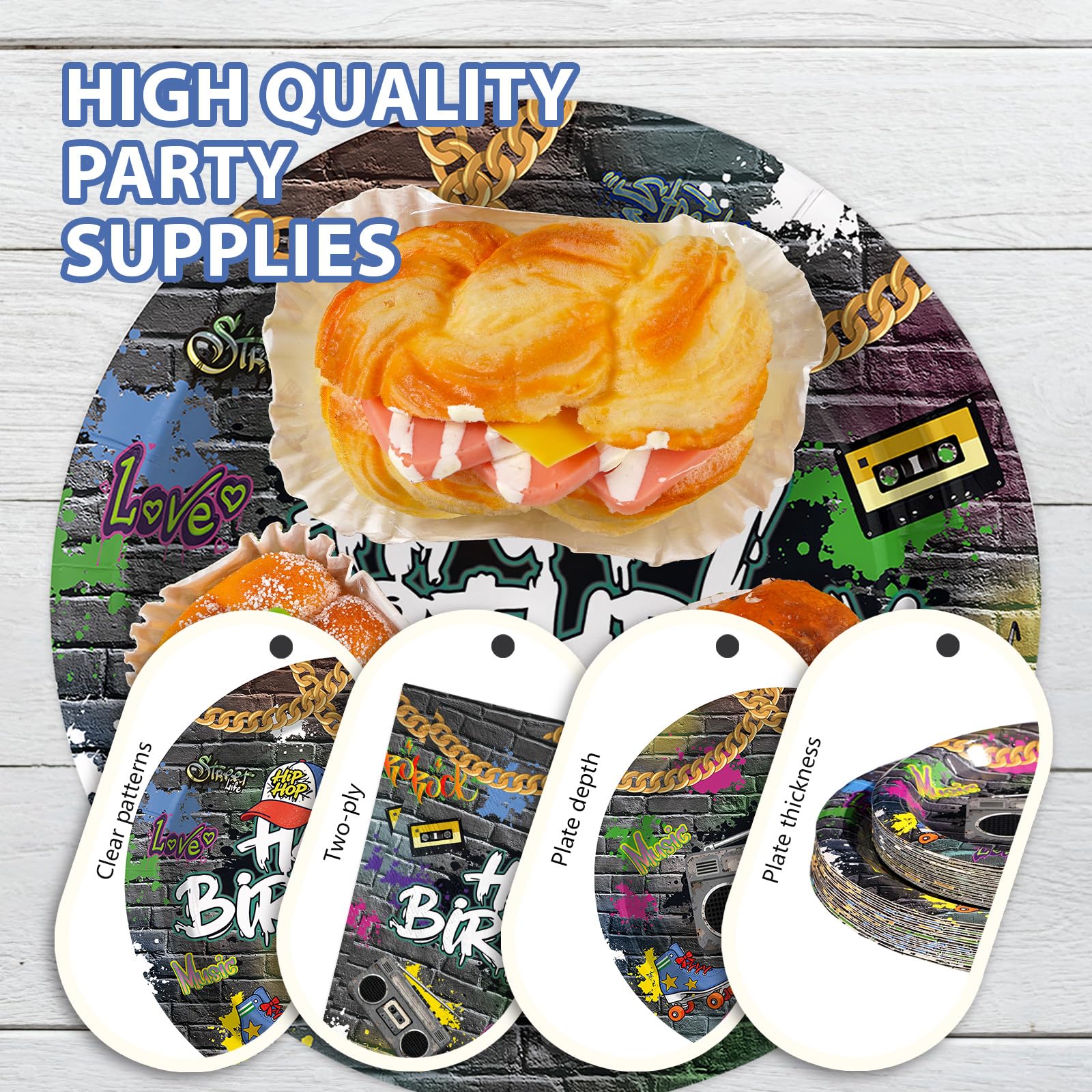 168 Pcs Hip Hop Birthday Party Plates Napkins Cups and Forks - Grencian