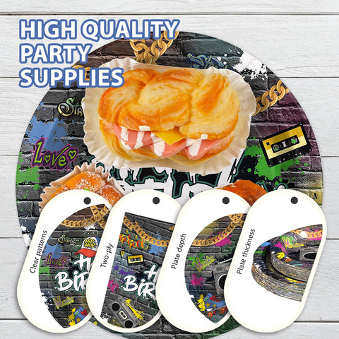 168 Pcs Hip Hop Birthday Party Plates Napkins Cups and Forks - Grencian